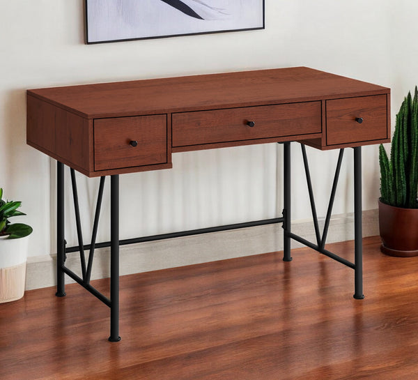 Homeroots 47" Brown And Black Computer Desk With Three Drawers   489912