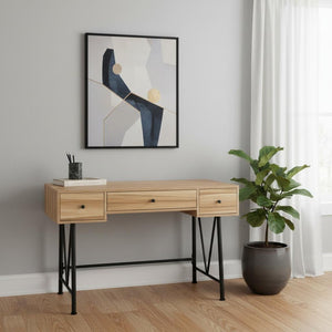 HomeRoots 47" Brown and Black Computer Desk – Industrial Style with 3 Drawers for Organized Workspace Elegance 489913