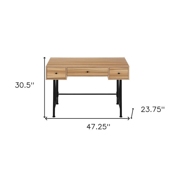 Homeroots 47" Brown And Black Computer Desk With Three Drawers   489913