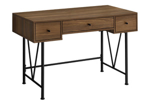 HomeRoots 47" Brown and Black Wood and Metal Sled Desk - Stylish Workstation with 3 Drawers for Home Office 489914