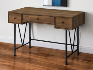 Homeroots 47" Brown And Black Wood And Metal Sled Computer Desk With Three Drawers For Stylish Organization   489914