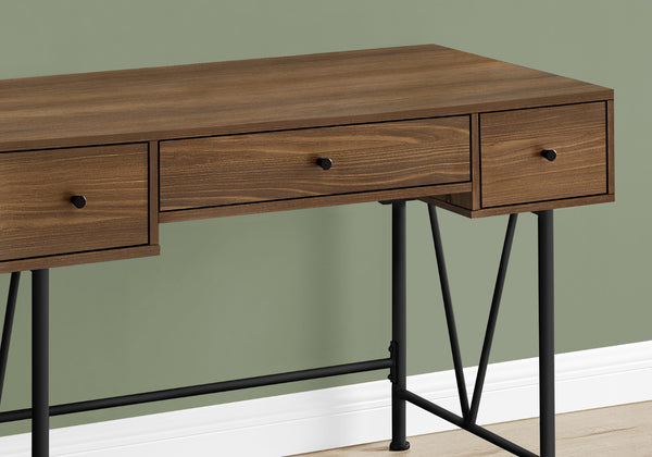 HomeRoots 47" Brown and Black Wood and Metal Sled Desk - Stylish Workstation with 3 Drawers for Home Office 489914