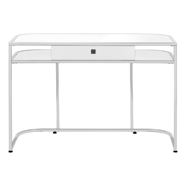 HomeRoots 47" White and Silver Wood and Metal Sled Desk - Modern Workspace Solution with Storage & Style 489915
