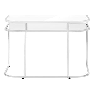 HomeRoots 47" White and Silver Wood and Metal Sled Desk - Modern Workspace Solution with Storage & Style 489915