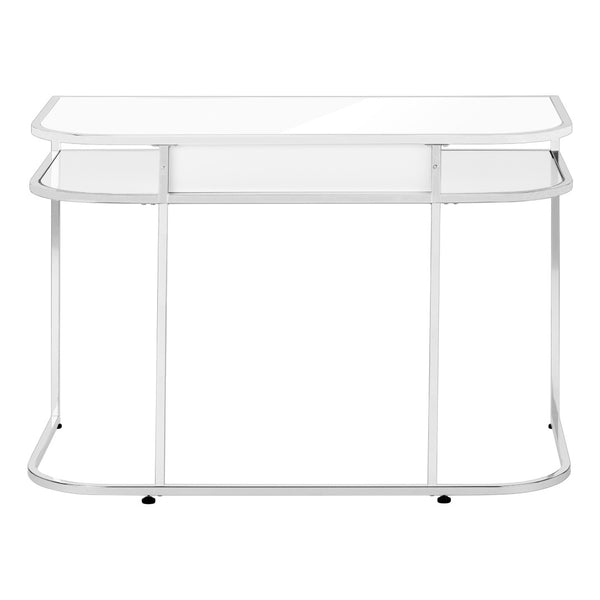 HomeRoots 47" White and Silver Wood and Metal Sled Desk - Modern Workspace Solution with Storage & Style 489915