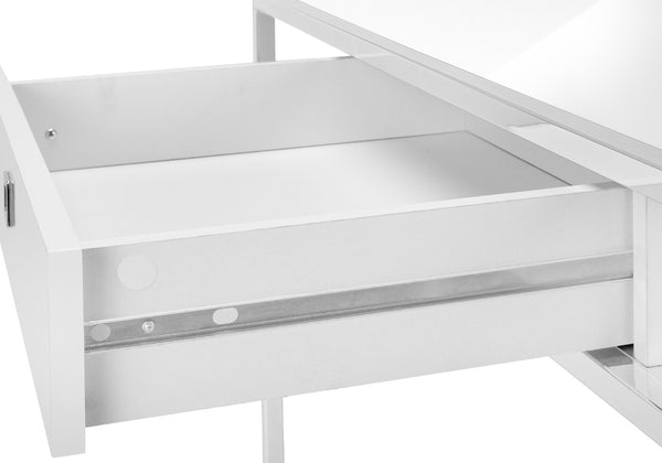 HomeRoots 47" White and Silver Wood and Metal Sled Desk - Modern Workspace Solution with Storage & Style 489915