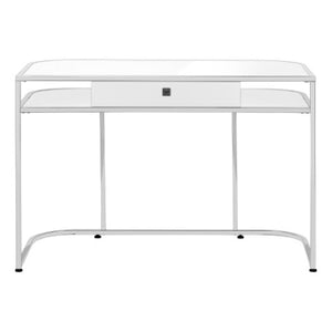 Homeroots 47" Sleek White And Silver Wood & Metal Sled Computer Desk With Hidden Drawer For Stylish Efficiency   489915