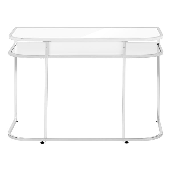 Homeroots 47" Sleek White And Silver Wood & Metal Sled Computer Desk With Hidden Drawer For Stylish Efficiency   489915