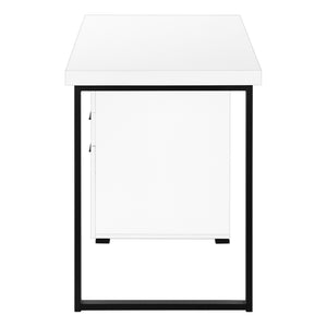 HomeRoots 47" Sleek White and Black Wood & Metal Sled Desk with 3 Drawers - Modern, Versatile Home Office Solution 489922