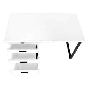 HomeRoots 47" Sleek White and Black Wood & Metal Sled Desk with 3 Drawers - Modern, Versatile Home Office Solution 489922