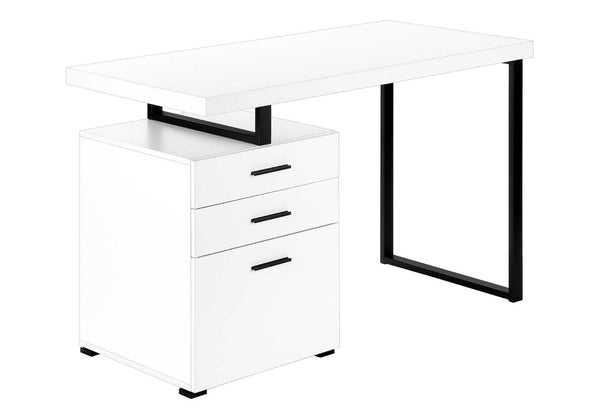 HomeRoots 47" Sleek White and Black Wood & Metal Sled Desk with 3 Drawers - Modern, Versatile Home Office Solution 489922