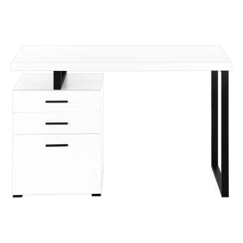 Homeroots 47" White And Black Wood And Metal Sled Desk With 3 Drawers - Stylish, Durable & Space-saving Design   489922
