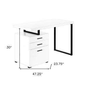 Homeroots 47" White And Black Wood And Metal Sled Desk With 3 Drawers - Stylish, Durable & Space-saving Design   489922