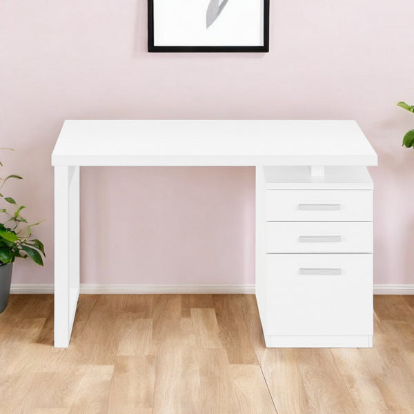 Homeroots 47" White Computer Desk With Three Drawers   489923