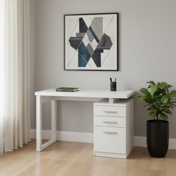 HomeRoots 47" White Computer Desk with Versatile Storage, Reversible Design & Elegant Finish for Home Office 489923