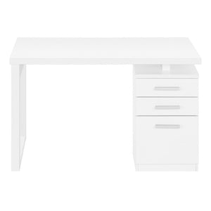 HomeRoots 47" White Computer Desk with Versatile Storage, Reversible Design & Elegant Finish for Home Office 489923