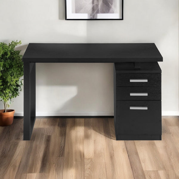Homeroots 47" Black Computer Desk With Three Drawers   489924