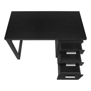 HomeRoots 47" Black Computer Desk - Versatile Reversible Design with 3 Drawers for Organized Workspace Bliss 489924