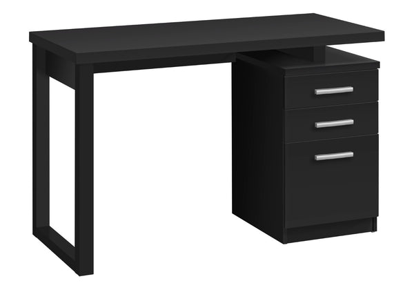 HomeRoots 47" Black Computer Desk - Versatile Reversible Design with 3 Drawers for Organized Workspace Bliss 489924
