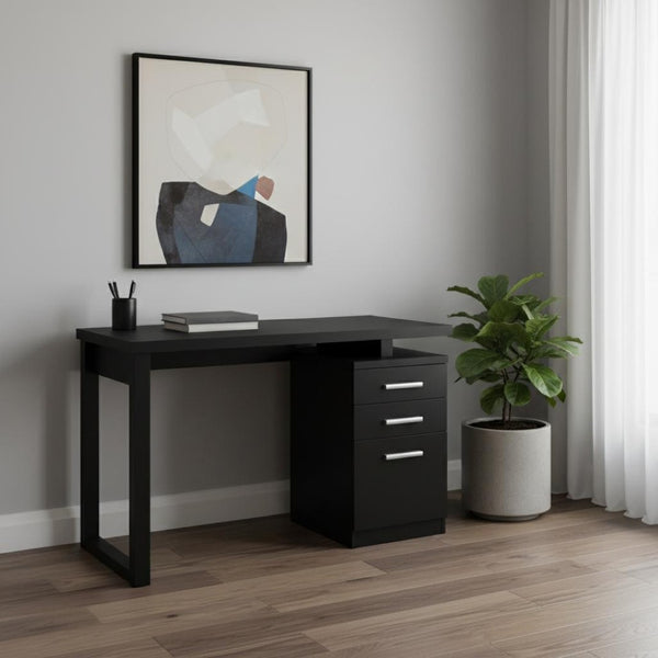 HomeRoots 47" Black Computer Desk - Versatile Reversible Design with 3 Drawers for Organized Workspace Bliss 489924