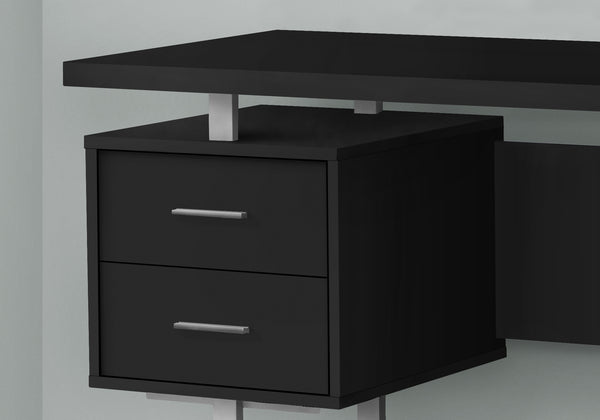 Homeroots 60" Black And Gray Wood And Metal Sled Desk With 3 Drawers – Stylish, Versatile, And Durable Workspace   489925