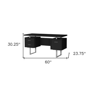 Homeroots 60" Black And Gray Wood And Metal Sled Desk With 3 Drawers – Stylish, Versatile, And Durable Workspace   489925