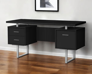 Homeroots 60" Black And Gray Wood And Metal Sled Desk With 3 Drawers – Stylish, Versatile, And Durable Workspace   489925