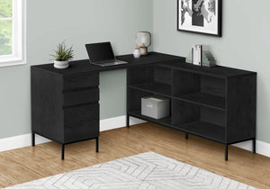 HomeRoots 60" Black L-Shaped Computer Desk with 3 Drawers - Modern, Space-Saving Design for Home Office Use 489927