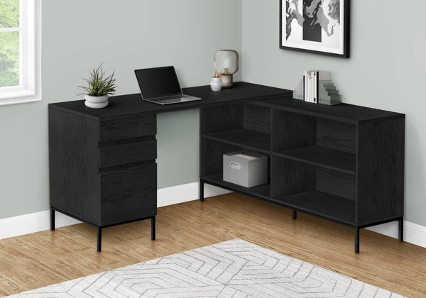 HomeRoots 60" Black L-Shaped Computer Desk with 3 Drawers - Modern, Space-Saving Design for Home Office Use 489927