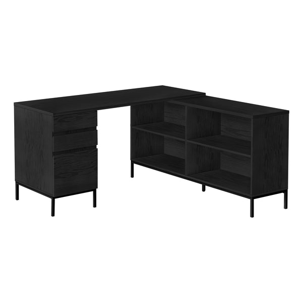 Homeroots 60" Black L Shape Computer Desk With Three Drawers   489927