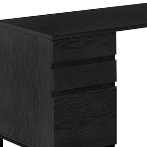 HomeRoots 60" Black L-Shaped Computer Desk with 3 Drawers - Modern, Space-Saving Design for Home Office Use 489927