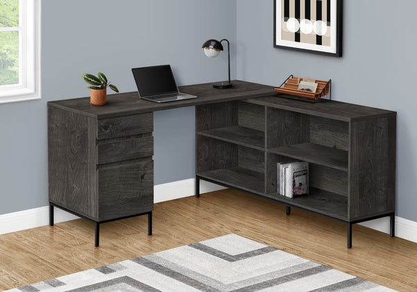 HomeRoots 60" Gray and Black L-Shaped Computer Desk with Drawers - Modern, Durable, Perfect for Home Office! 489928