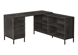 HomeRoots 60" Gray and Black L-Shaped Computer Desk with Drawers - Modern, Durable, Perfect for Home Office! 489928