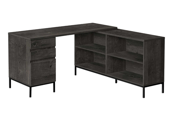 HomeRoots 60" Gray and Black L-Shaped Computer Desk with Drawers - Modern, Durable, Perfect for Home Office! 489928