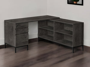 Homeroots 60" Gray And Black L Shape Computer Desk With Three Drawers   489928