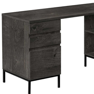 HomeRoots 60" Gray and Black L-Shaped Computer Desk with Drawers - Modern, Durable, Perfect for Home Office! 489928