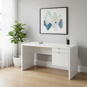 HomeRoots 60" White Computer Desk - Elegant Workspace Solution with 2 Drawers for Organization & Style 489929