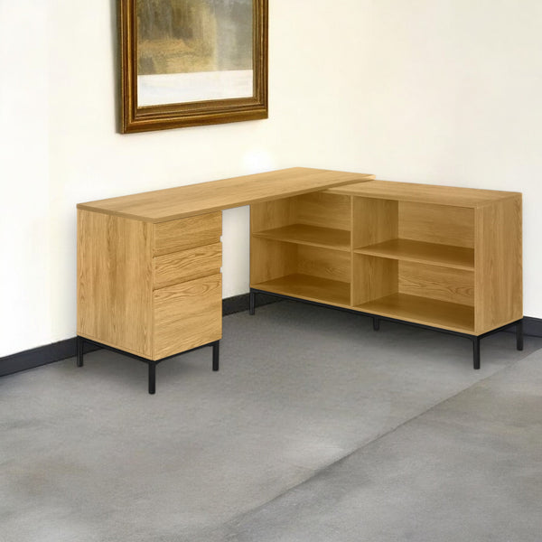 Homeroots 60" Brown And Black L Shape Computer Desk With Three Drawers   489930