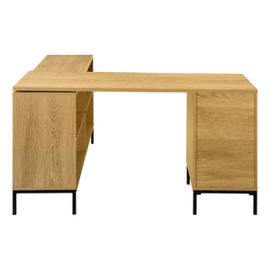 HomeRoots 60" Brown and Black L-Shaped Computer Desk with Three Drawers for Stylish Home Office Organization 489930