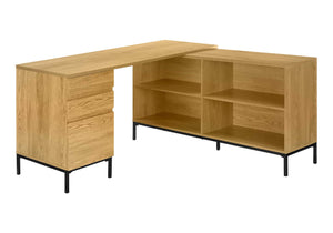 HomeRoots 60" Brown and Black L-Shaped Computer Desk with Three Drawers for Stylish Home Office Organization 489930
