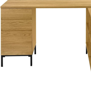 HomeRoots 60" Brown and Black L-Shaped Computer Desk with Three Drawers for Stylish Home Office Organization 489930