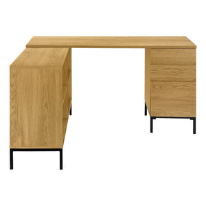 HomeRoots 60" Brown and Black L-Shaped Computer Desk with Three Drawers for Stylish Home Office Organization 489930
