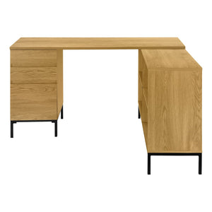 HomeRoots 60" Brown and Black L-Shaped Computer Desk with Three Drawers for Stylish Home Office Organization 489930
