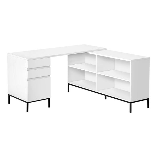 Homeroots 60" White And Black L Shape Computer Desk With Three Drawers   489931