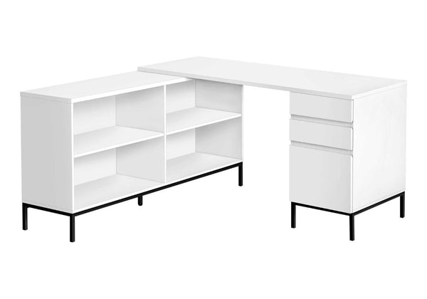 HomeRoots 60" Modern L-Shaped Computer Desk in White and Black - Spacious, Stylish, and Highly Functional 489931