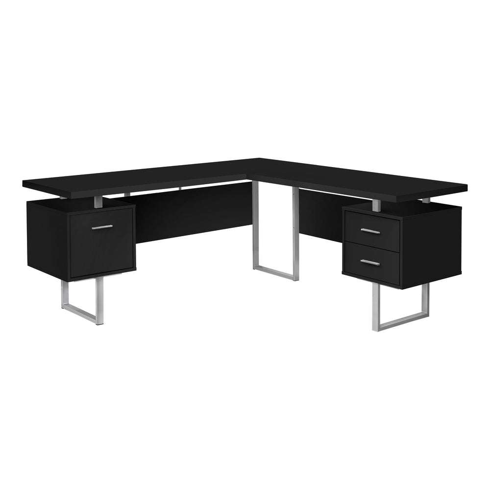 Homeroots 71" Black And Gray L Shape Computer Desk With Three Drawers   489934
