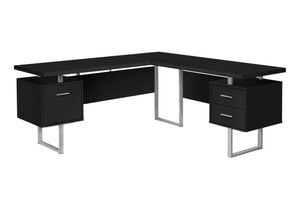 HomeRoots 71" L-Shaped Black and Gray Computer Desk with Versatile Configuration, Three Drawers & Modern Style 489934