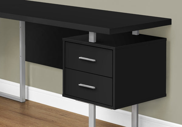HomeRoots 71" L-Shaped Black and Gray Computer Desk with Versatile Configuration, Three Drawers & Modern Style 489934