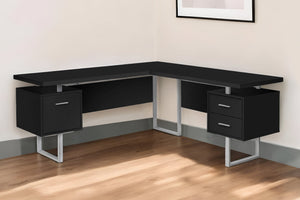 Homeroots 71" Black And Gray L Shape Computer Desk With Three Drawers   489934