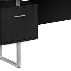 HomeRoots 71" L-Shaped Black and Gray Computer Desk with Versatile Configuration, Three Drawers & Modern Style 489934